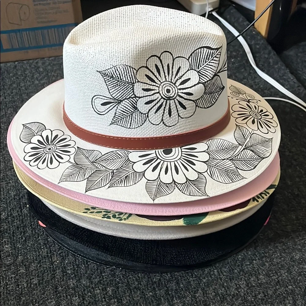 New Classic Stylish Women's Hat Collection - Black, Pink, Cream Hand painted . - Picture 3 of 12